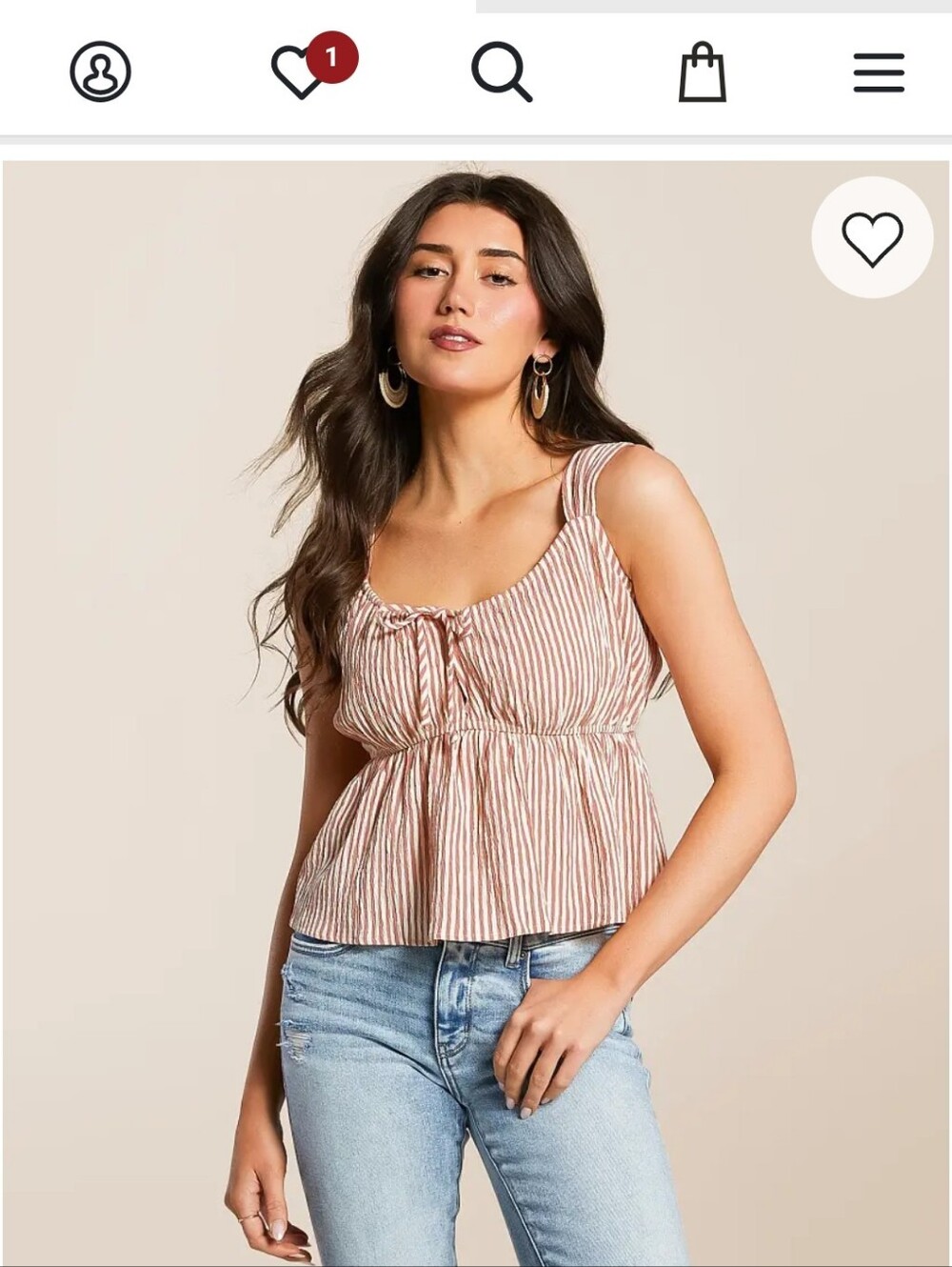 Striped Peplum Tank Top - Rust/White